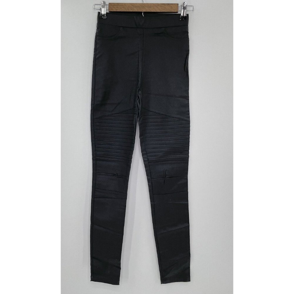 OOBERSWANK Black Faux Leather Moto Leggings Coated‎ High Waisted Size XS